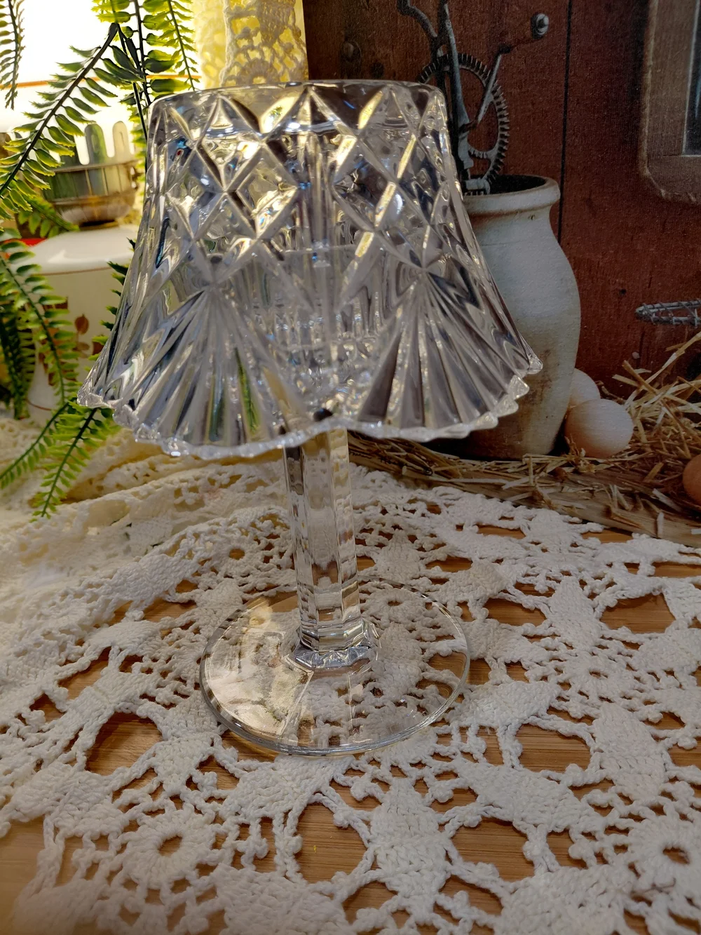 Vintage Shannon Crystal By Godinger Clear Cut Crystal Mini Lamp- Fairy Lamp 2pc